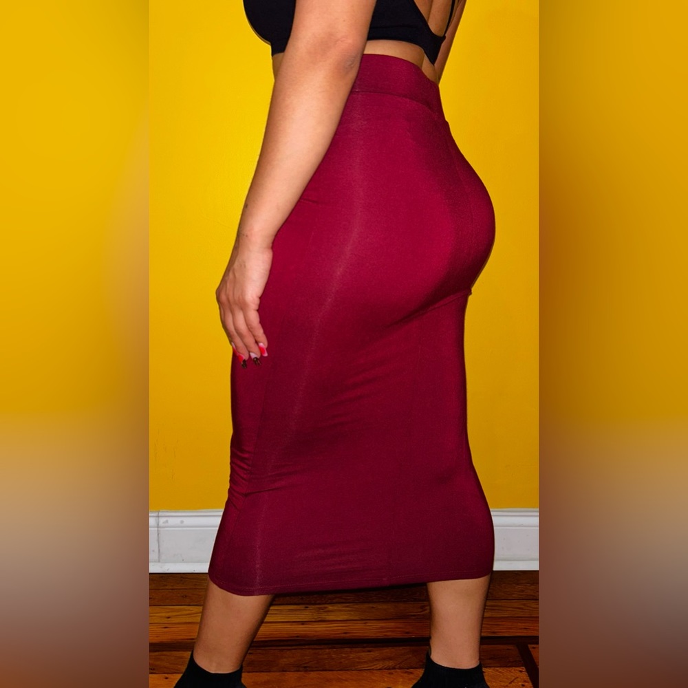 Forever21 Burgundy Midi Length Pencil Skirt